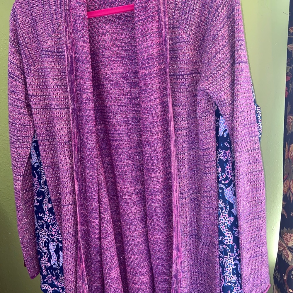Lilly Pulitzer S Tova Purple Berry Metallic Cardigan NWOT